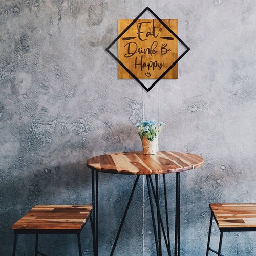 Wallity Zidna dekoracija Eat, Drink Be, Happy, 54x54 cm, Smeđe boje Cene