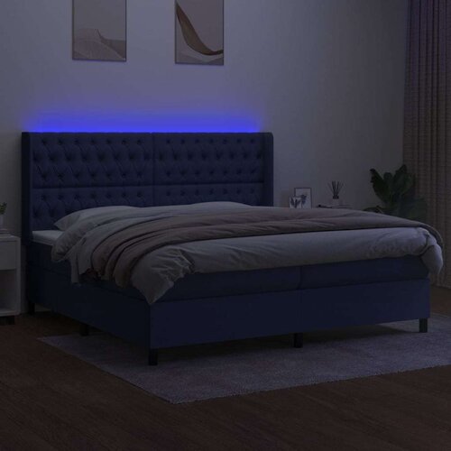  Krevet box spring s madracem LED plavi 200x200 cm od tkanine Slike