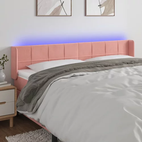 vidaXL LED posteljno vzglavje roza 163x16x78/88 cm žamet