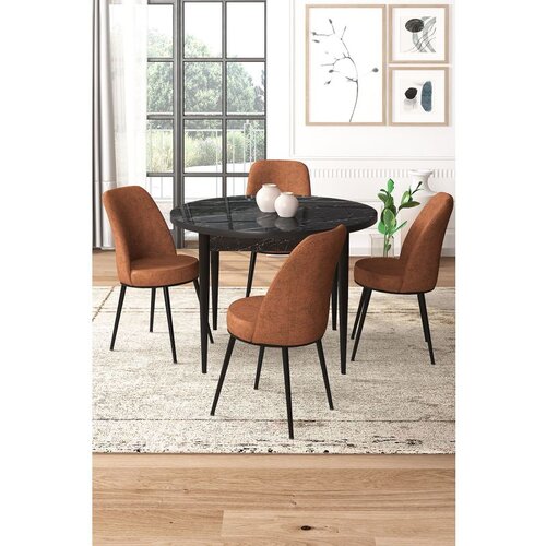 Hanah home tor - black marble, tile red black marbletile red dining table & chairs set (5 pieces) Cene