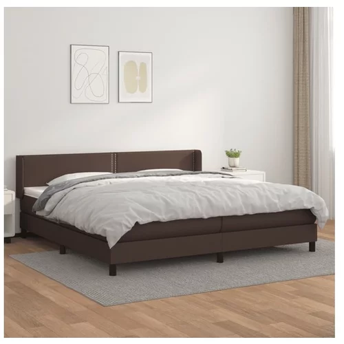  Box spring postelja z vzmetnico rjava 200x200 cm umetno usnje