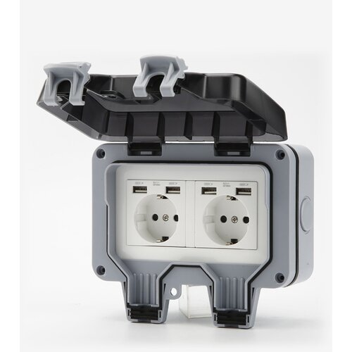 INF Vodoodporna vtičnica s stikalom za vklop, zaščito pred preklopom in 4 vrati USB Gray, (21275506) Cene
