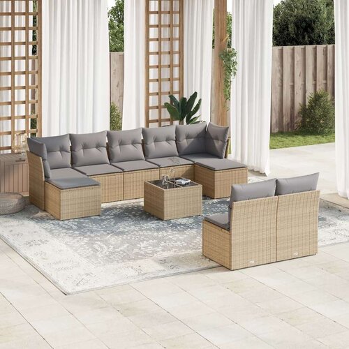  10-dijelni set vrtnih sofa s jastucima bež od poliratana Slike
