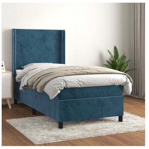  Box spring postelja z vzmetnico temno modra 90x200 cm žamet Cene