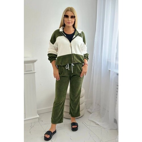 Kesi Ribbed velour set sweatshirt + trousers khaki Slike