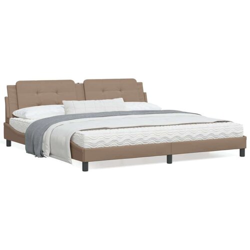  Posteljni okvir z LED lučkami kapučino 200x200 cm umetno usnje Slike