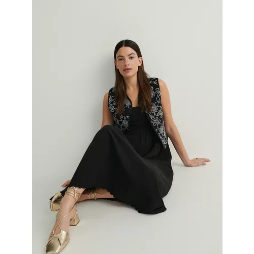Reserved - Midi haljina od mješavine lana - crno