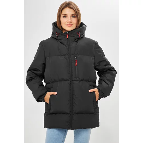 D1fference Women's Black Inflatable Winter Coat With Lined Hooded Waterproof And Windproof.