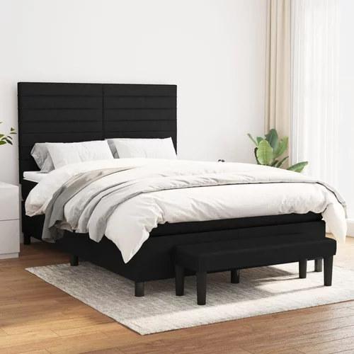vidaXL Box spring postelja z vzmetnico črna 140x200 cm blago