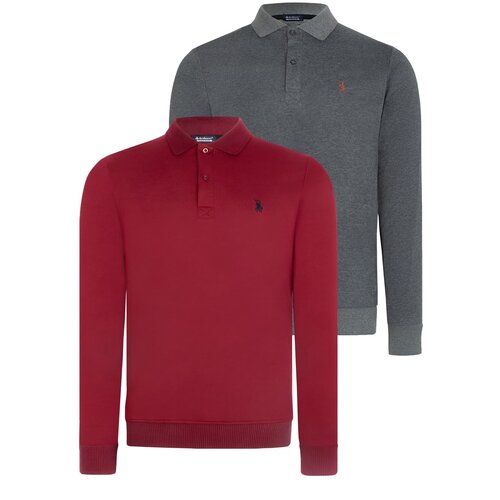 Dewberry DOUBLE SET V4007 MEN&amp;#039;S SWEATSHIRT-BURGUNDY-ANTHRACITE Slike