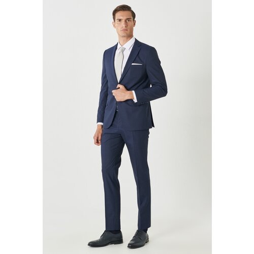 Altinyildiz classics Men's Navy Blue Slim Fit Slim Fit Monocollar Striped Suit. Slike