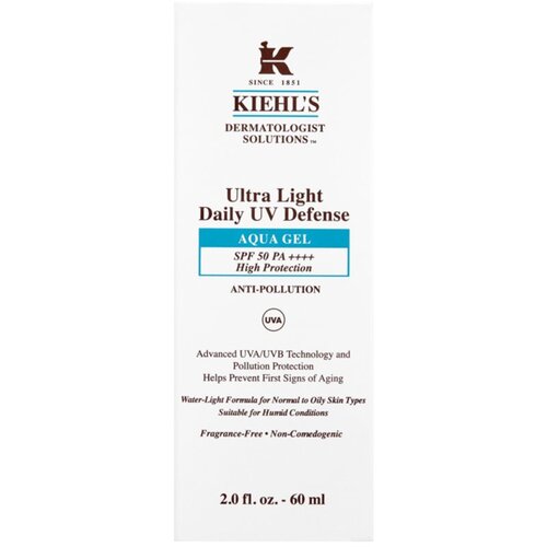 Kiehls Dermatologist Solutions Ultra Light Daily UV Defense Aqua Gel SPF 50 PA++++ ultra lahki zaščitni fluid za vse tipe kože, vključno z občutljivo Cene