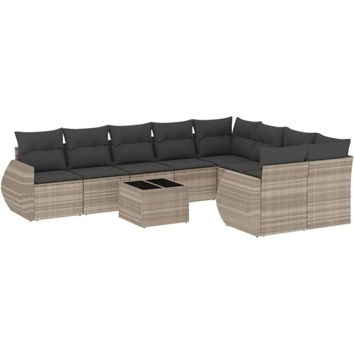  10-dijelni set vrtnih sofa poliratan s jastucima svijetlosivi Slike
