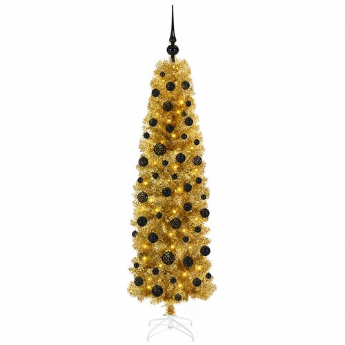  Umjetno usko božićno drvce s kuglicama 180 cm 300 LED lampica Slike