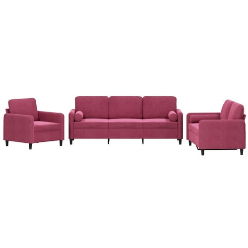 vidaXL 3-dijelni set sofa s jastucima crvena boja vina baršunasti Cijene