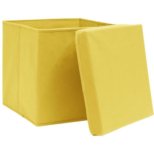 VidaXL Kutije za pohranu s poklopcima 10 kom žute 32x32x32 cm tkanina Slike