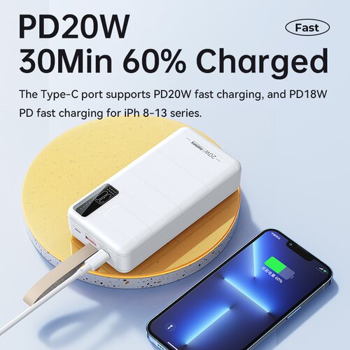 Remax back up baterija noah series RPP-506 pd qc 20W 22.5W 30000mAh bela Slike