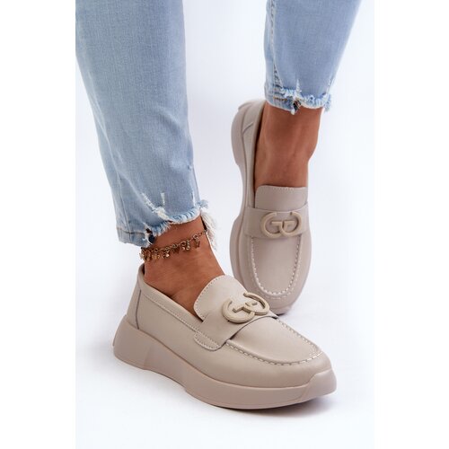 S. BARSKI Women's Leather Platform Moccasins Beige S.Barski LR490 Cene