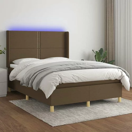  Box spring postelja z vzmetnico LED temno rjava 140x200cm blago, (20725326)