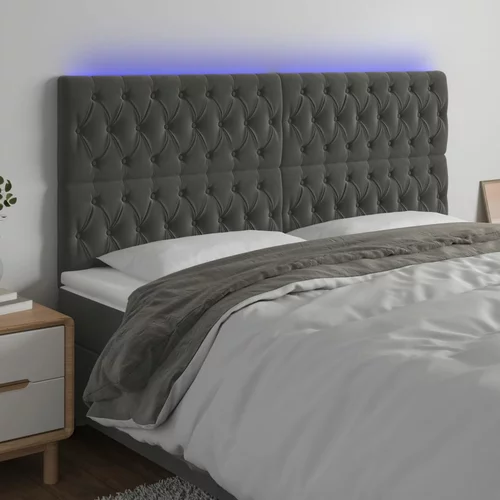 vidaXL LED posteljno vzglavje temno sivo 200x7x118/128 cm žamet