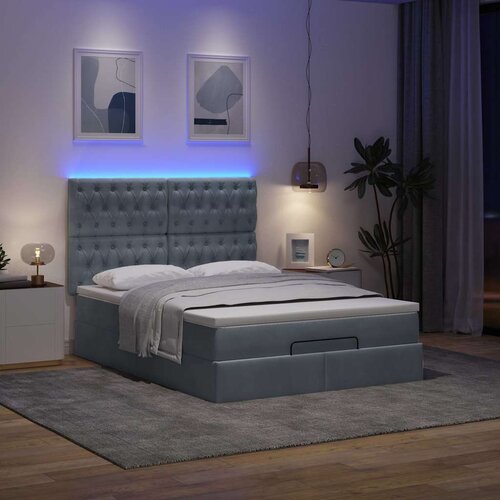  Otomanski krevet s madracima&amp;amp;LED tamnosivi 140x190cm bar&amp;scaron;unasti Slike