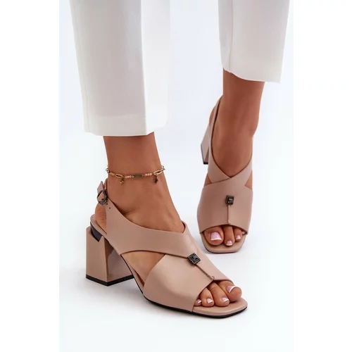 Kesi Elegant women's high-heeled sandals, beige eco-leather Asellesa