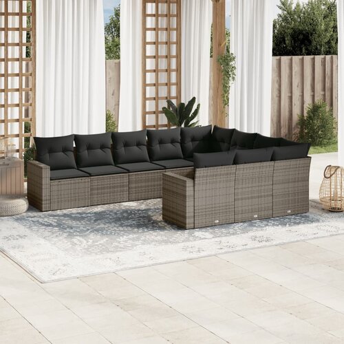 VidaXL 10-dijelni set vrtnih sofa od poliratana s jastucima sivi Slike
