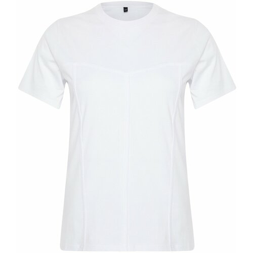 Trendyol Curve White Piping Detailed Knitted T-shirt Slike
