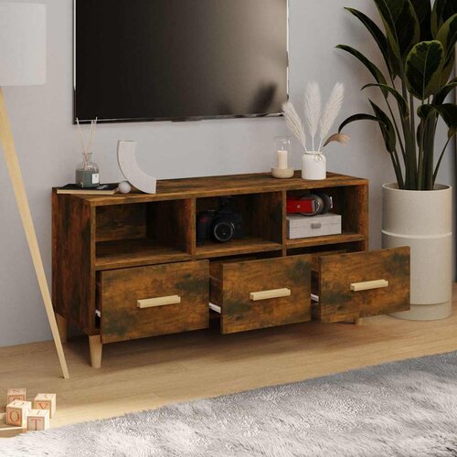  TV ormarić boja dimljenog hrasta 102x36x50 cm konstruirano drvo Smeđa Slike