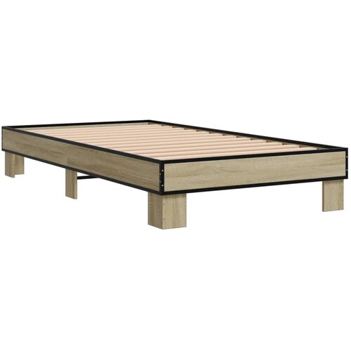 VidaXL Posteljni okvir sonoma hrast 75x190 cm inženirski les in kovina, (21142424) Slike