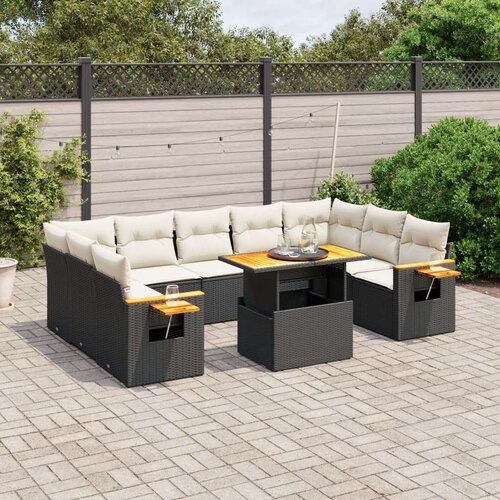 10-dijelni set vrtnih sofa s jastucima crni od poliratana Cijene