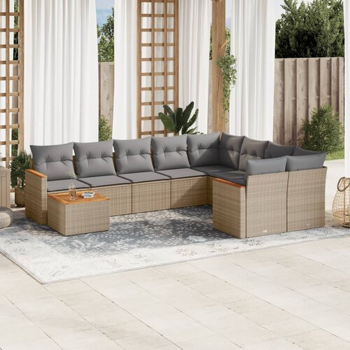 vidaXL 10-dijelni set vrtnih sofa s jastucima bež od poliratana Cijene