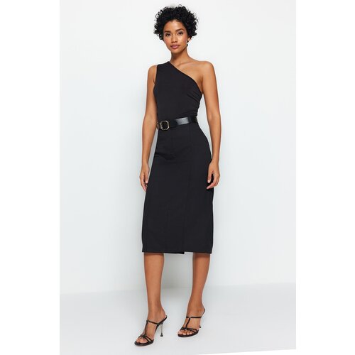 Trendyol Black Straight Midi Skirt Cene