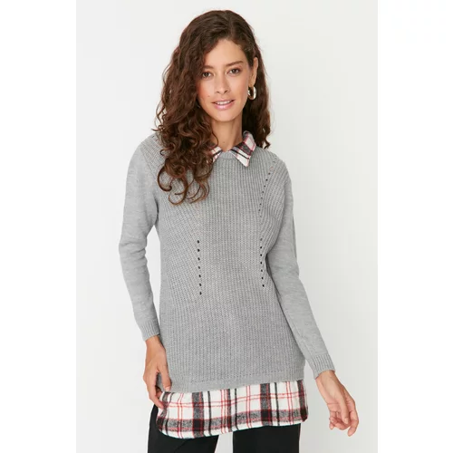 Trendyol Gray Garni Detailed Knitwear Sweater