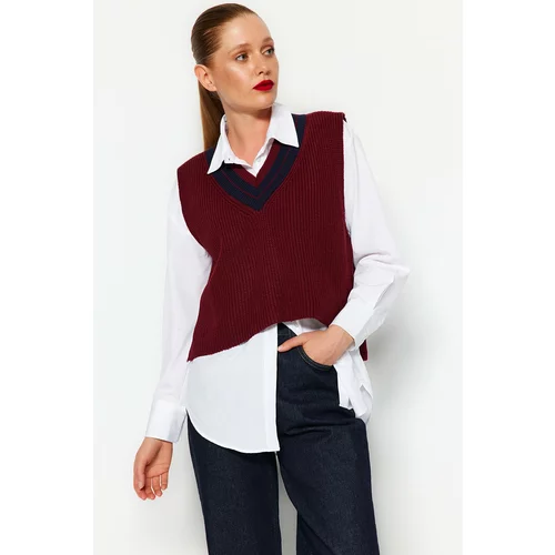 Trendyol Claret Red Crop V-Neck Knitwear Sweater