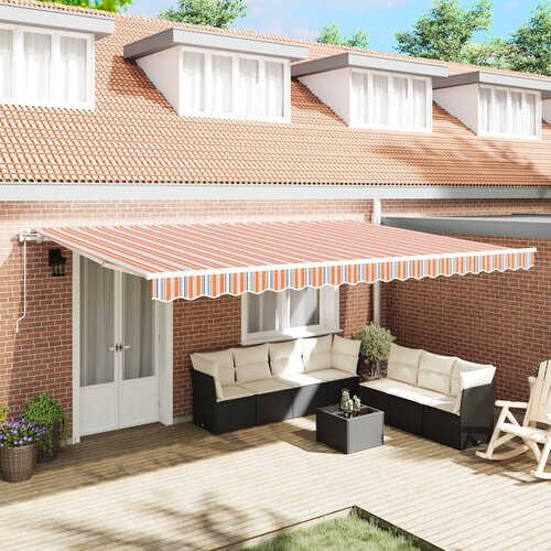 vidaXL Avtomatska retraktibilna tenda v večbarvnih progah 500x350 cm Cene