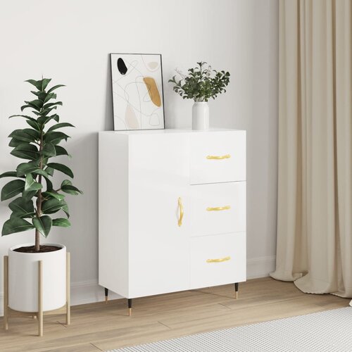 The Living Store Komoda visok sijaj bela 69,5x34x90 cm inženirski les - Komoda, (21661995) Slike