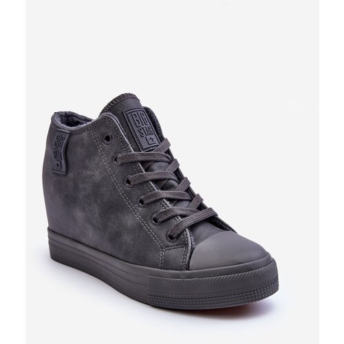 Big Star Women's Leather Sneakers on Koturn MM274005 gray Slike