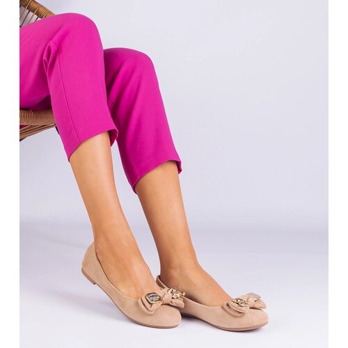 Gemre Beige classic women's suede ballet flats with a bow Merasol Cijene