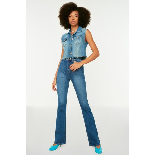 Trendyol Navy Blue High Waist Flare Jeans Slike