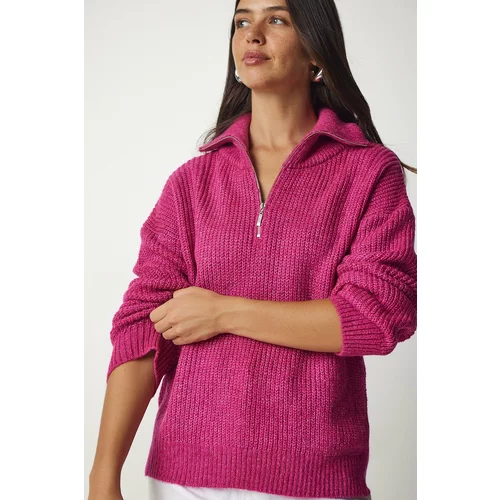 Happiness İstanbul Women's Pink Zipper Collar Knitwear Sweater