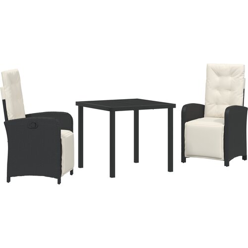 vidaXL Set od 3 dijela vrtne blagovaonice s jastučićima Crni poli ratan, Vrtni stol Crni 80x80x73 cm Stakleni stol Cijene