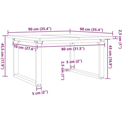 vidaXL Stolić za kavu O-oblika 90x90x45 5 cm od borovine i željeza Cene