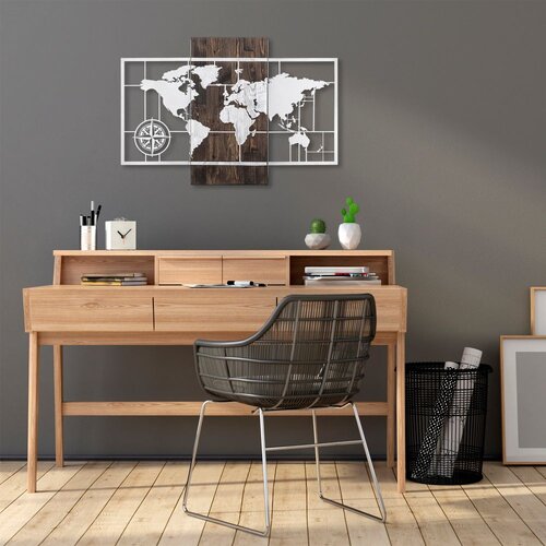 Wallity Zidna dekoracija World Map Wıth Compass - Silver, 58 x 85 cm, Smeđa Cene