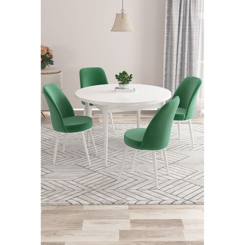 Hanah home trpezarijski set Kea, sto i 4 stolice, bela ploča, smaragdno zelena tkanina Babyface Cene