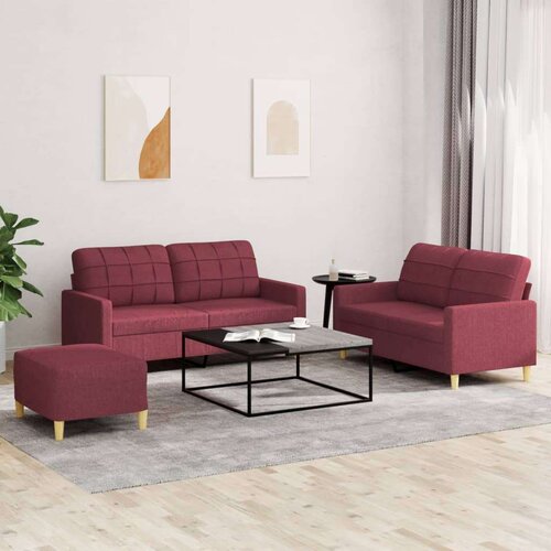  3-dijelni set sofa s jastucima crvena boja vina od tkanine Cene