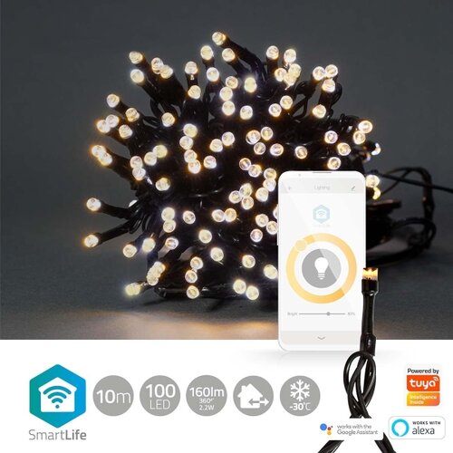 Nedis WIFILX01W100-LED božićni led niz 100&amp;times; led / 8 funkcija, 15 m, IP65, wi‐fi (tuya), topla bela Slike