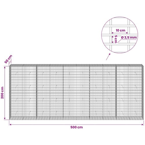  Gabion s žicom debljine 3,5 mm i mrežom 5x10 cm 500x50x200 cm Slike