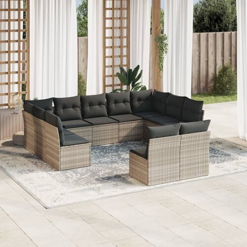 vidaXL 11-dijelni set vrtnih sofa poliratan s jastucima svijetlosivi Cijene