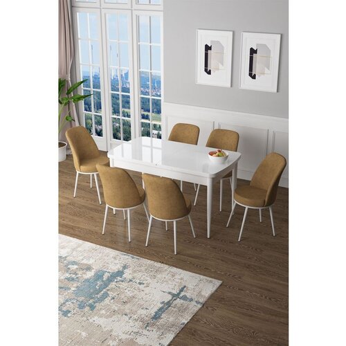 Hanah home Zen - White, Cappuccino WhiteCappuccino Extendable Dining Table & Chairs Set (7 Pieces) Cene